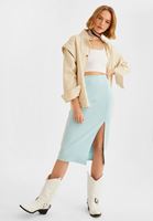 Bayan Mavi Yırtmaç Detaylı Mdi Boy Etek