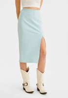 Bayan Mavi Yırtmaç Detaylı Mdi Boy Etek