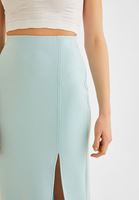 Bayan Mavi Yırtmaç Detaylı Mdi Boy Etek