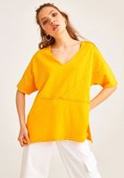 Bayan Sarı Kısa Kollu Oversize Sweatshirt