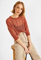 Bayan Kiremit Bisiklet Yaka Ajurlu Triko