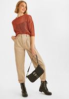 Bayan Kiremit Bisiklet Yaka Ajurlu Triko