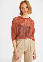 Bayan Kiremit Bisiklet Yaka Ajurlu Triko