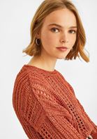 Bayan Kiremit Bisiklet Yaka Ajurlu Triko