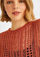 Bayan Kiremit Bisiklet Yaka Ajurlu Triko