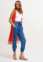 Bayan Turuncu Püskül Detaylı Ajurlu Yelek