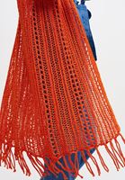 Bayan Turuncu Püskül Detaylı Ajurlu Yelek