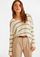 Bayan Krem Çizgili V Yaka Kazak