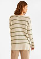 Bayan Krem Çizgili V Yaka Kazak