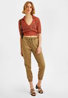 Bayan Kiremit Gömlek Yaka Ajurlu Triko