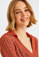 Bayan Kiremit Gömlek Yaka Ajurlu Triko