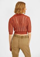 Bayan Kiremit Gömlek Yaka Ajurlu Triko