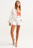 Bayan Beyaz Yüksek Bel Mini Şort