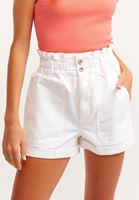 Bayan Beyaz Yüksek Bel Mini Şort