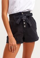 Bayan Siyah Mom Fit Mini Şort 