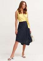 Bayan Siyah Asimetrik Kesim Midi Boy Etek