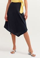 Bayan Siyah Asimetrik Kesim Midi Boy Etek