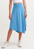 Bayan Mavi Asimetrik Kesim Midi Boy Etek