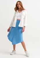 Bayan Mavi Asimetrik Kesim Midi Boy Etek