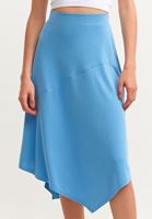 Bayan Mavi Asimetrik Kesim Midi Boy Etek