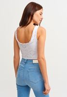 Bayan Beyaz Dantelli Crop Atlet