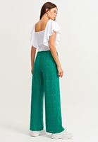 Bayan Yeşil Düğme Detaylı Bol Pantolon