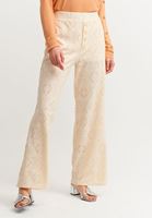 Bayan Bej Düğme Detaylı Bol Pantolon