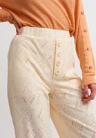Bayan Bej Düğme Detaylı Bol Pantolon