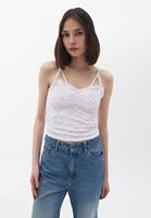 Women White Textured Tank With Thin Straps