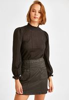 Bayan Siyah Balon Kollu Dantel Bluz