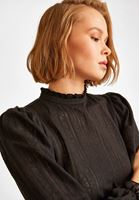 Bayan Siyah Balon Kollu Dantel Bluz