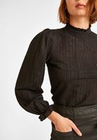 Bayan Siyah Balon Kollu Dantel Bluz