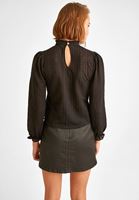 Bayan Siyah Balon Kollu Dantel Bluz