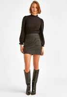 Bayan Siyah Balon Kollu Dantel Bluz