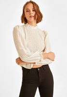 Bayan Krem Balon Kollu Dantel Bluz