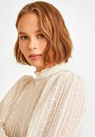 Bayan Krem Balon Kollu Dantel Bluz