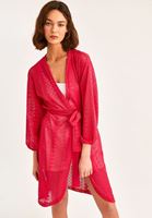 Bayan Pembe Dantel Detaylı Kimono