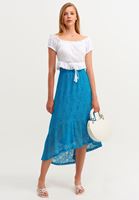 Bayan Mavi Dantelli Romantik Midi Boy Etek