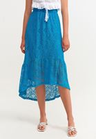 Bayan Mavi Dantelli Romantik Midi Boy Etek
