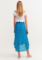 Bayan Mavi Dantelli Romantik Midi Boy Etek