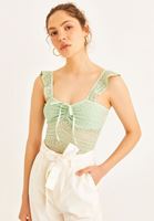 Women Green Lace Detailed Bodysuit