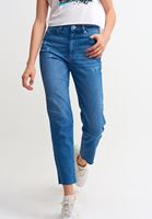 Bayan Mavi Yüksek Bel Crop Straight Pantolon