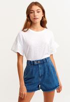 Bayan Beyaz Nakış Detaylı Romantik Tişört ( MODAL )