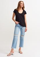 Bayan Siyah U Yaka Tişört