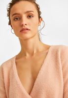 Bayan Pembe Kruvaze Triko Kazak