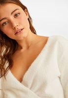 Bayan Krem Kruvaze Triko Kazak