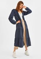 Bayan Mavi Büzgü Detaylı Kimono ( TENCEL™ )