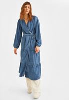 Bayan Mavi Büzgü Detaylı Kimono ( TENCEL™ )