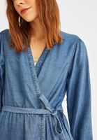 Bayan Mavi Büzgü Detaylı Kimono ( TENCEL™ )