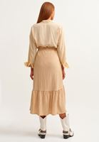 Bayan Bej Yırtmaç Detaylı Midi Boy Etek